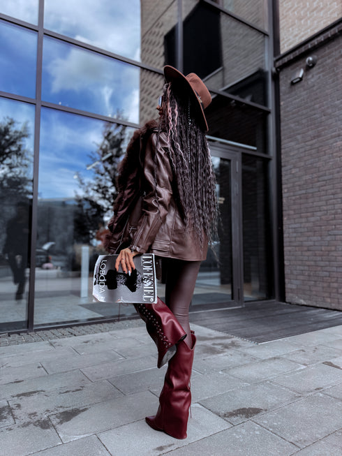 Choco jacket with brown fur "LUX FUR" FL47
